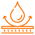 A orange sign with an image of water and arrows.